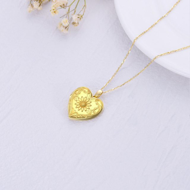 Sterling Silver with Yellow Gold Plated Heart & Sunflower Personalized Photo Locket Necklace-5