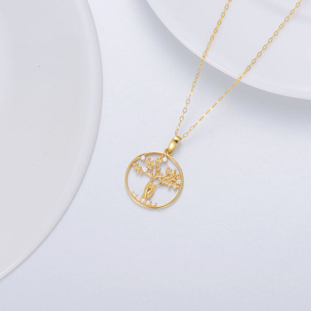 Colar com pingente da árvore da vida da irmã Moissanite em ouro 14K-2