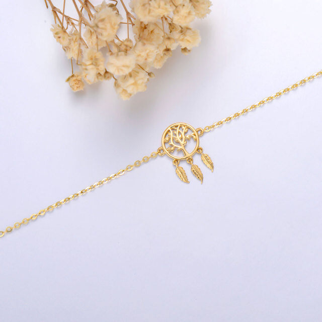 Pulsera de oro de 14 quilates con árbol de la vida y atrapasueños-3