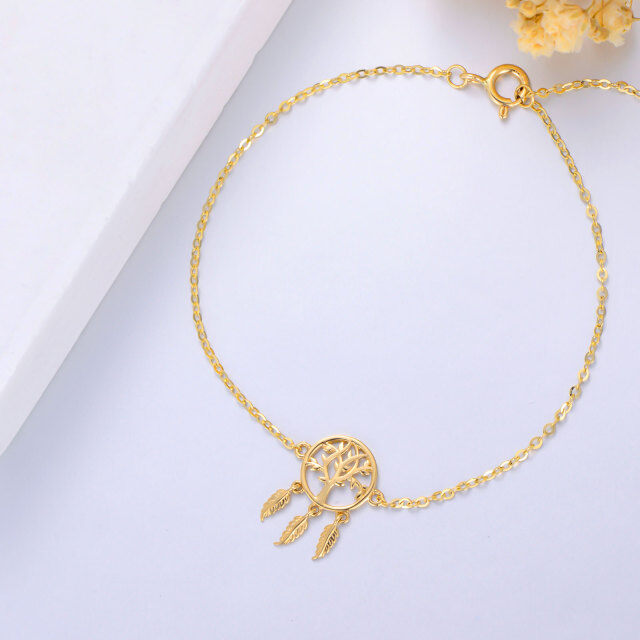 14K Gold Tree Of Life & Dream Catcher Pendant Bracelet-4