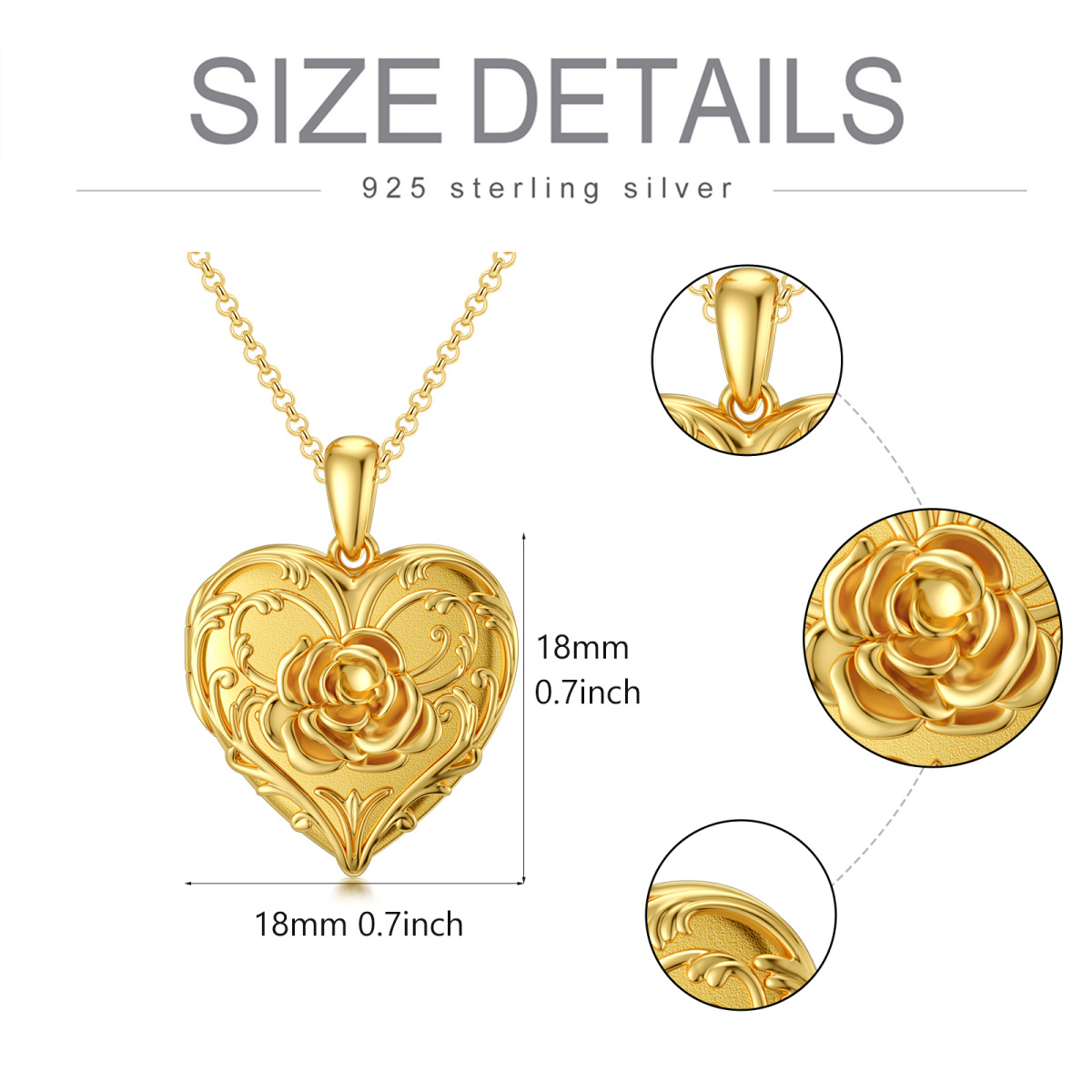 Sterling Silver with Yellow Gold Plated Rose Heart Personalized Engraving Photo Locket Necklace-8