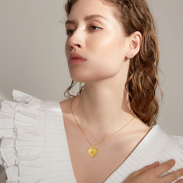 Sterling Silber mit Gelbgold plattiert Rose Herz personalisierte Gravur Foto Medaillon Halskette-5