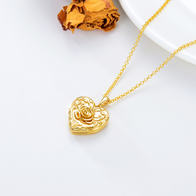 Collier en argent sterling et plaqué or jaune avec coeur en forme de rose et gravure personnalisée pour médaillon photo-1