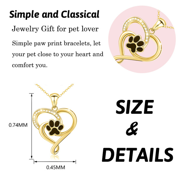 14K Gold Round Zircon Paw & Heart Pendant Necklace-3