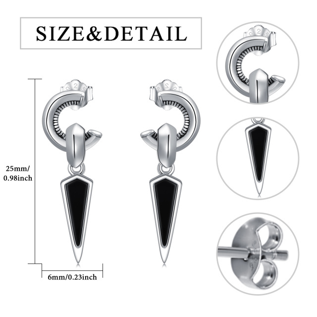 Sterling Silver Obsidian Square Stud Earrings-5