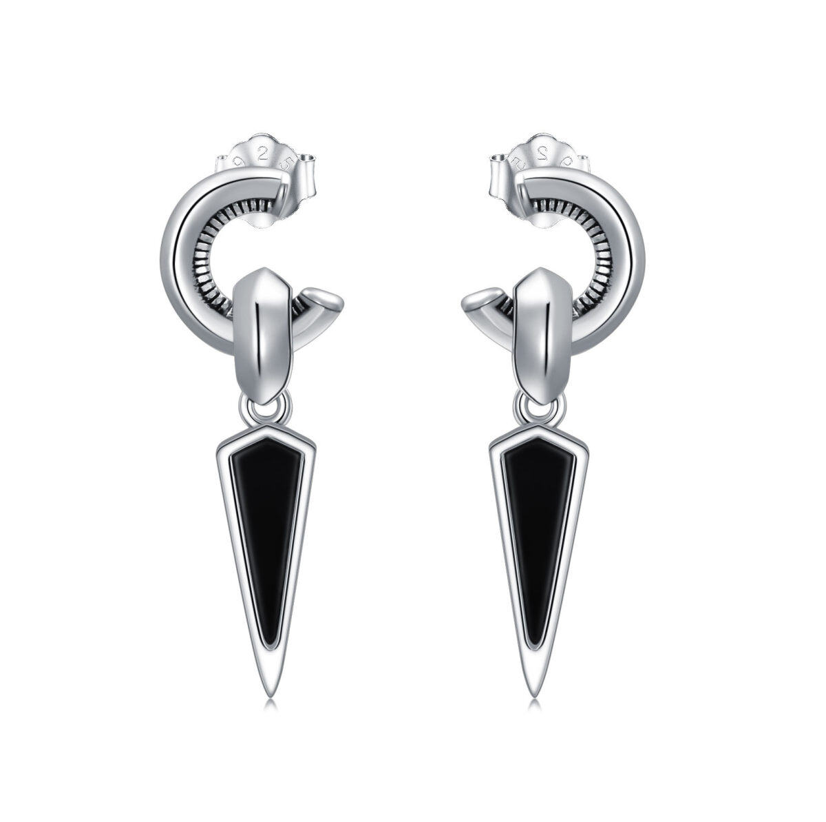 Boucles d'oreilles carrées en argent sterling avec obsidienne-1