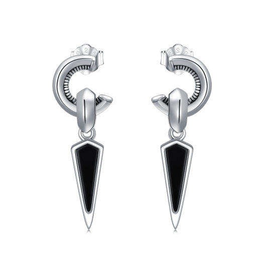 Sterling Silver Obsidian Square Stud Earrings