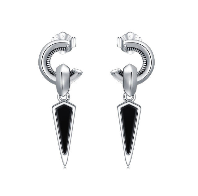 Sterling Silver Obsidian Square Stud Earrings-0