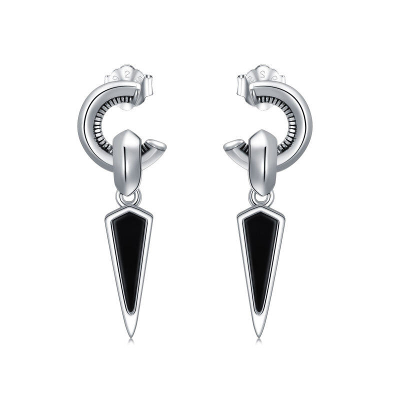 Sterling Silver Obsidian Square Stud Earrings