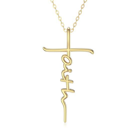 Collana con ciondolo a forma di croce con scrittura a mano in oro 14K