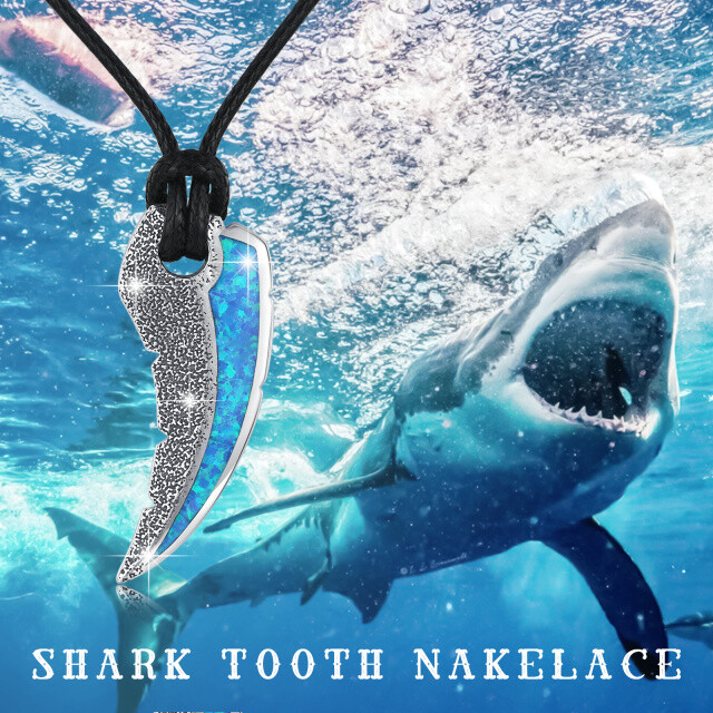 Sterling Silver Shark Teeth Pendant Necklace for Men-6