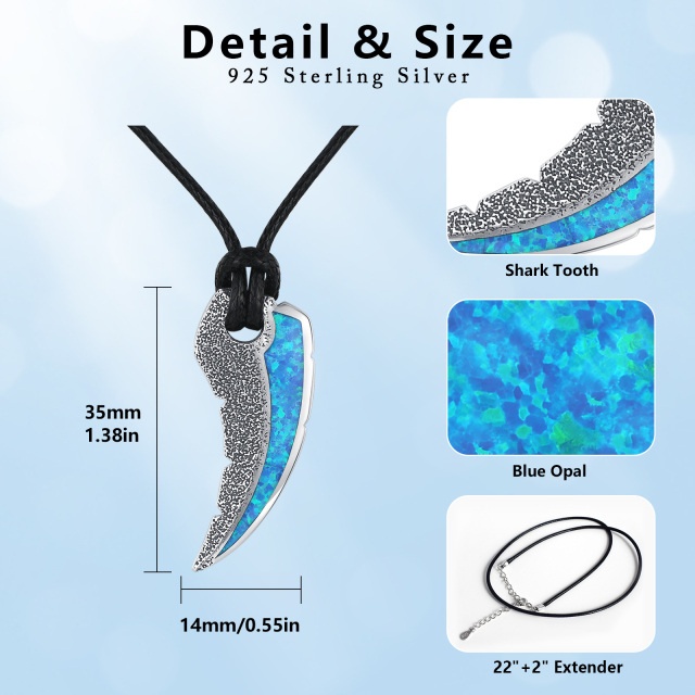 Sterling Silver Shark Teeth Pendant Necklace for Men-5