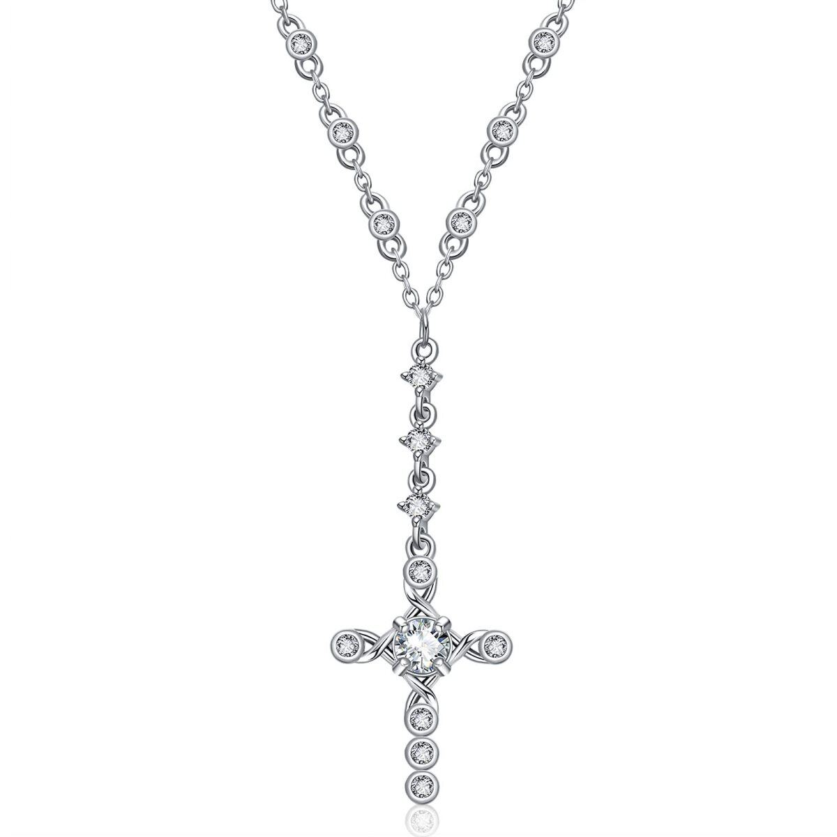Sterling Silver Moissanite Cross Pendant Necklace-1