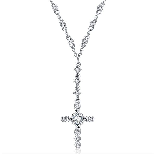 Sterling Silver Moissanite Cross Pendant Necklace-0