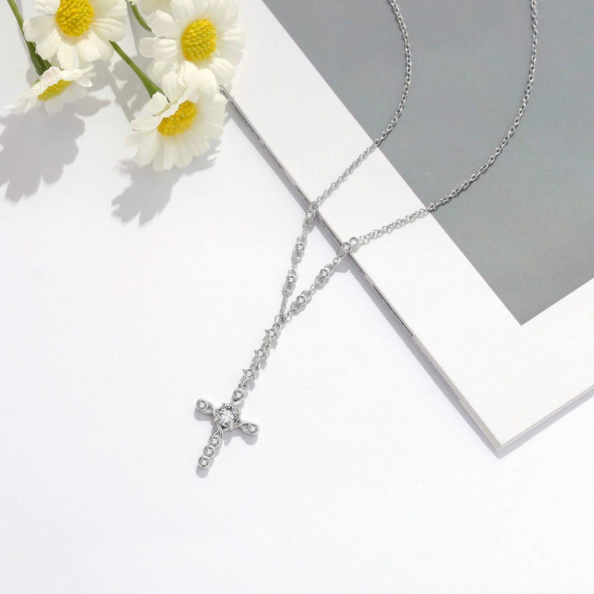 Sterling Silver Moissanite Cross Pendant Necklace-6