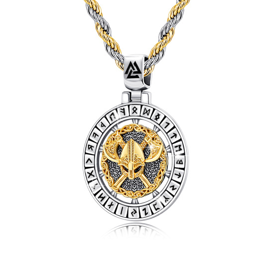 Sterling Silver with Yellow Gold Plated Viking Rune Pendant Necklace for Men