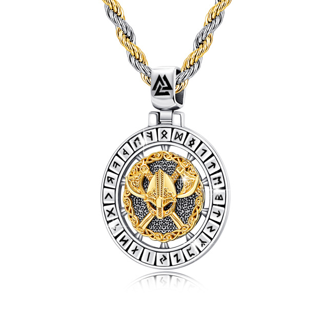 Sterling Silver with Yellow Gold Plated Viking Rune Pendant Necklace for Men-0