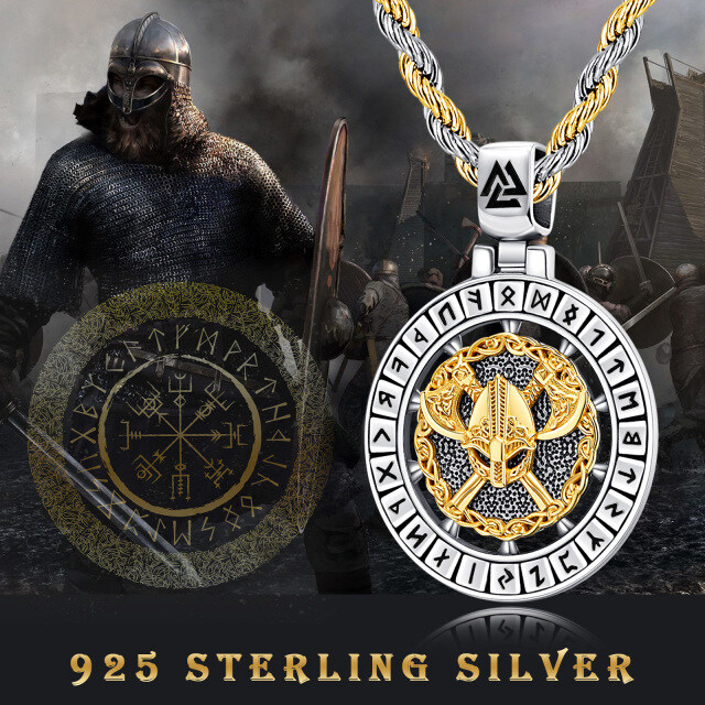 Sterling Silver with Yellow Gold Plated Viking Rune Pendant Necklace for Men-4