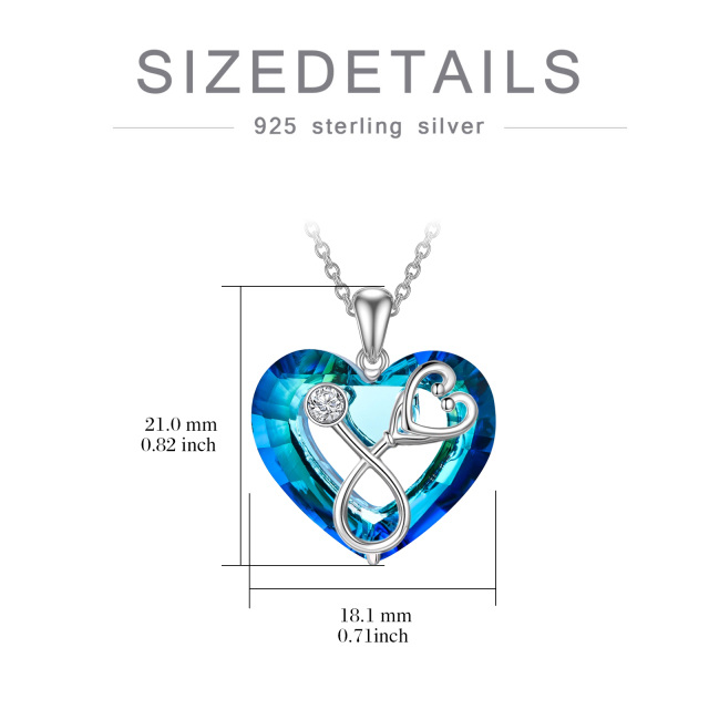Sterling Silver Heart & Stethoscope Blue Crystal Pendant Necklace-4