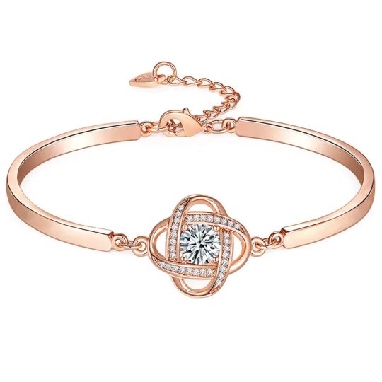 Sterling Silver with Rose Gold Plated Cubic Zirconia Cross Knot Pendant Bracelet