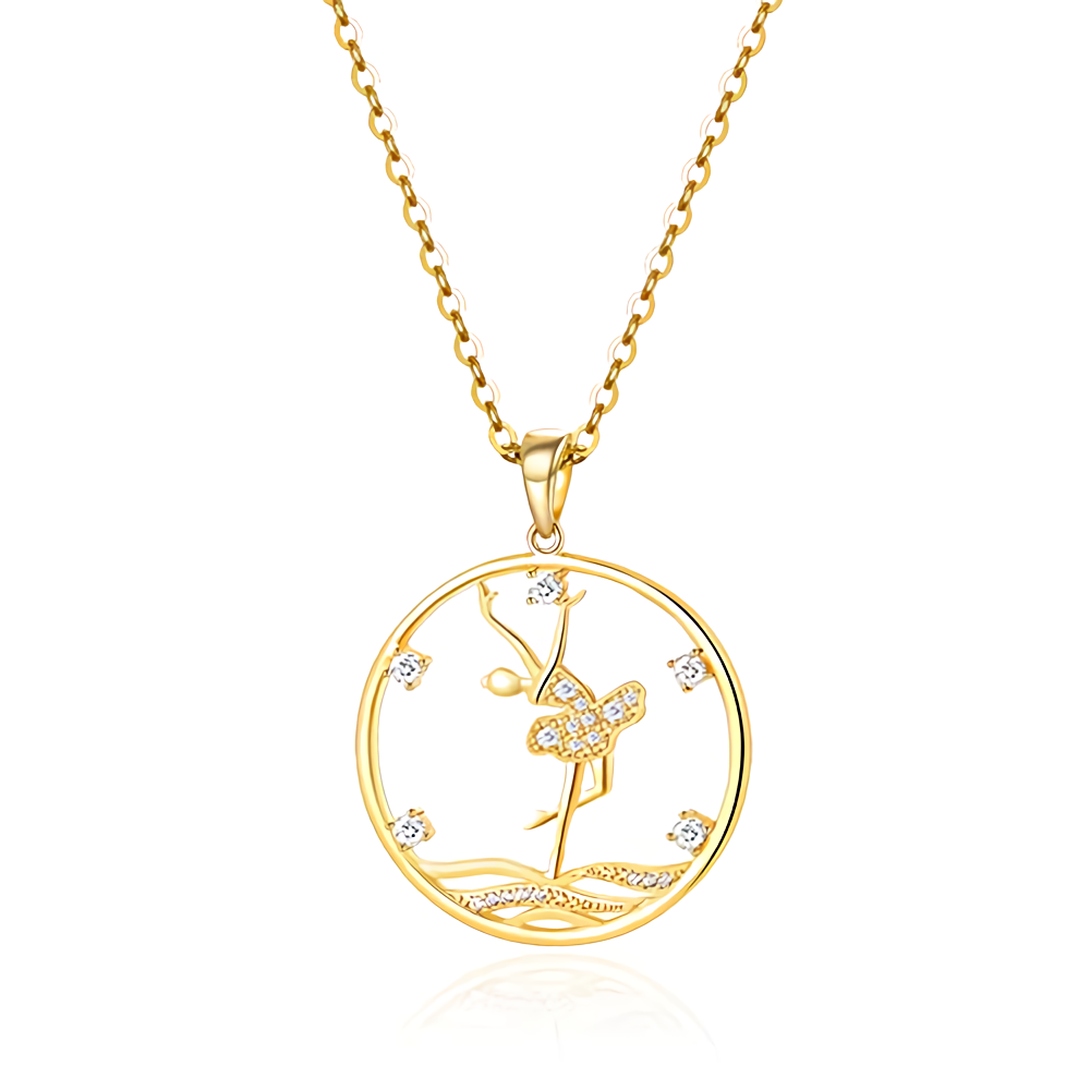 10K Gold Moissanite Ballet Dancer Pendant Necklace-1