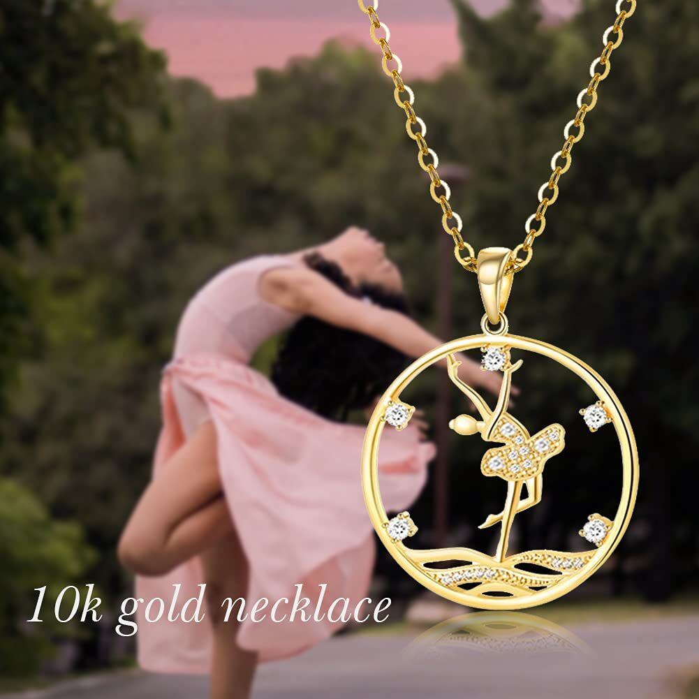 10K Gold Moissanite Ballet Dancer Pendant Necklace-3