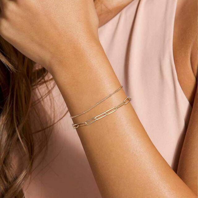 925 prata esterlina em camadas pulseira clipe link corrente jóias presentes para mulheres meninas-2
