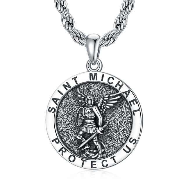 Sterling Silver Saint Michael Pendant Necklace with Rope Chain for Men-0