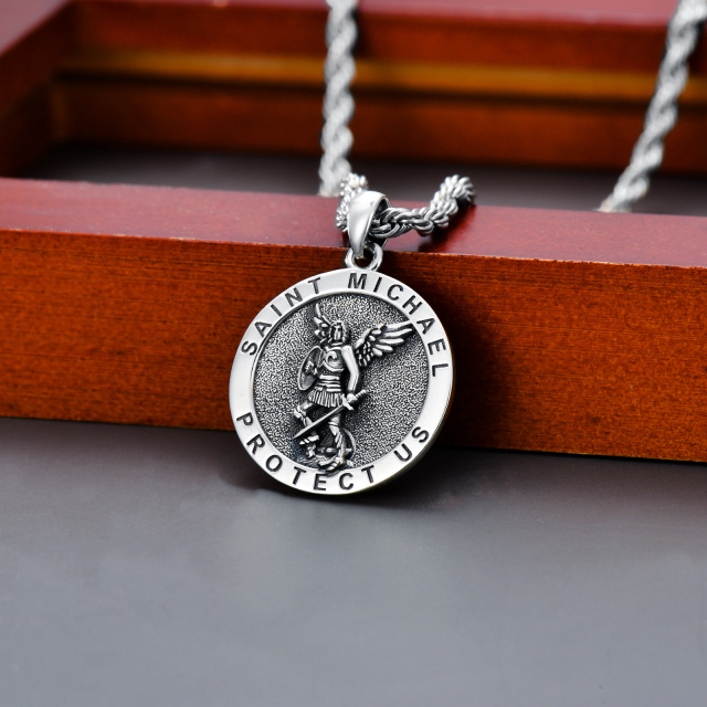 Sterling Silver Saint Michael Pendant Necklace with Rope Chain for Men-2