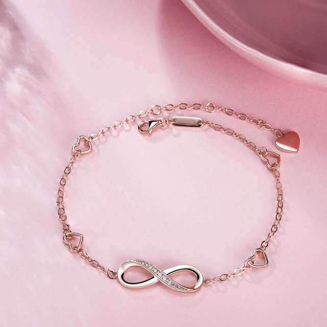 Sterling Silver with Rose Gold Plated Zircon Infinite Symbol Pendant Bracelet-1