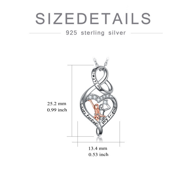 Collier en argent sterling bicolore avec pendentif en zircon cubique Sœurs & Coeur & Symbo-4