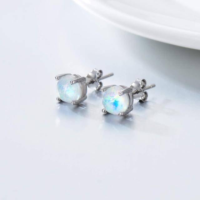 Sterling Silver Circular Shaped Opal Stud Earrings-2