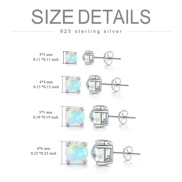 Sterling Silver Circular Shaped Opal Stud Earrings-4