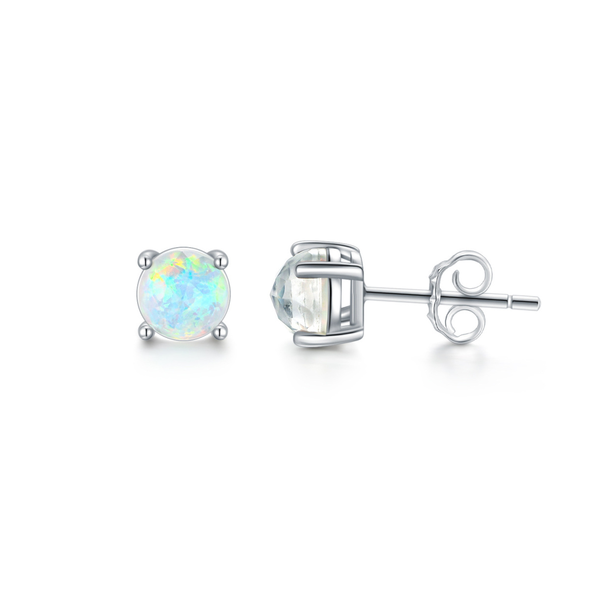 Sterling Silver Circular Shaped Opal Stud Earrings-1