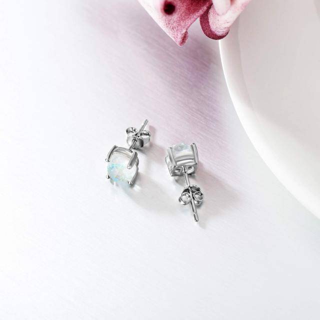Sterling Silver Circular Shaped Opal Stud Earrings-3