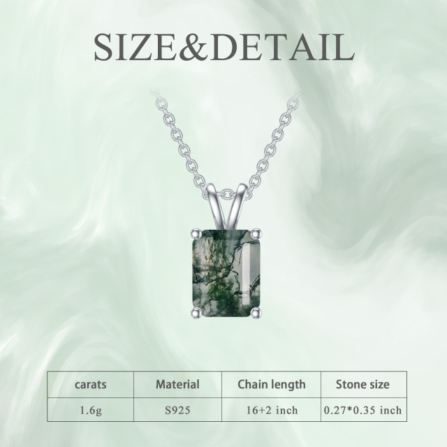 Sterling Silver Moss Agate Square Pendant Necklace-4