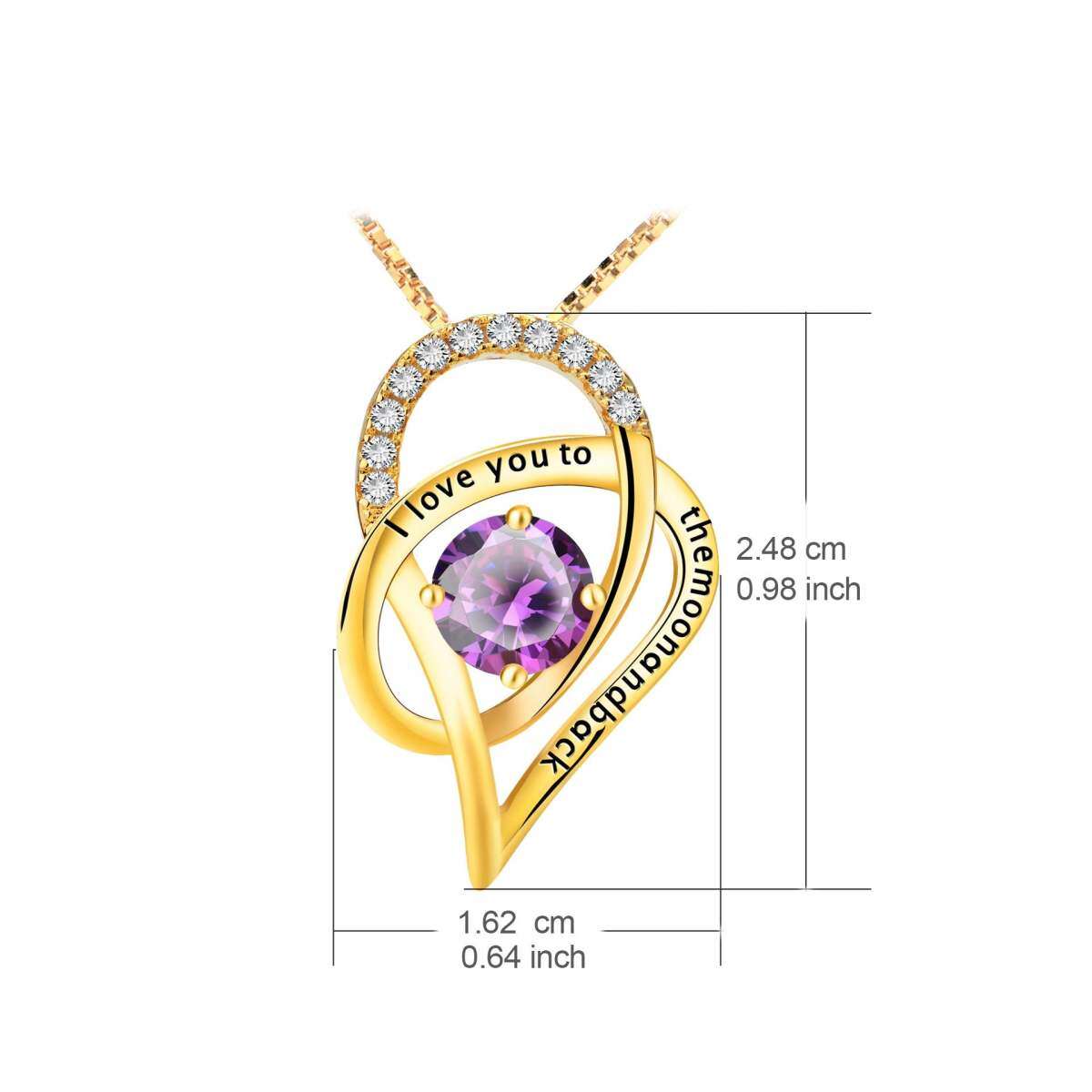 Sterling Silver with Yellow Gold Plated Circular Shaped Cubic Zirconia Moon Pendant Necklace with Engraved Word-5