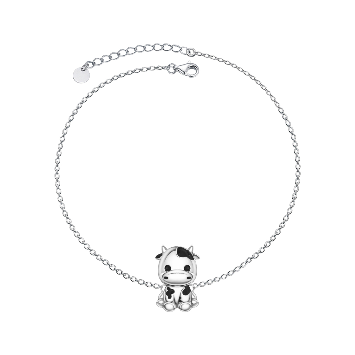 Sterling Silver Cubic Zirconia Cow Pendant Bracelet-1