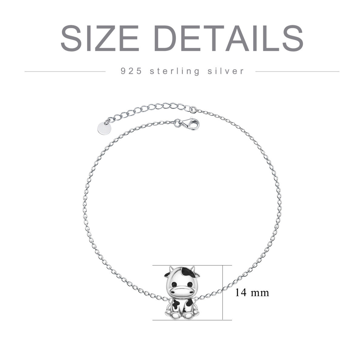 Sterling Silver Cubic Zirconia Cow Pendant Bracelet-5