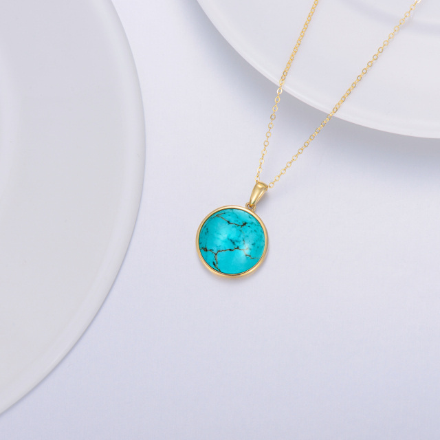 14K Gold Circular Shaped Turquoise Pendant Necklace-2