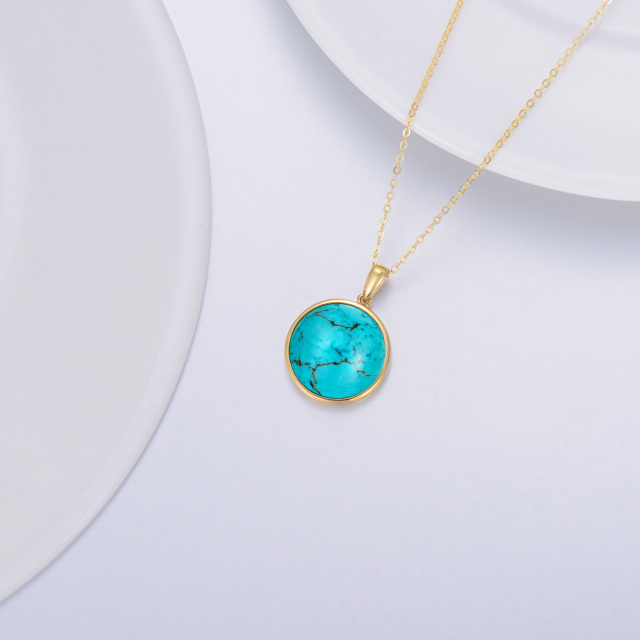 Collier pendentif turquoise en or 14K de forme circulaire-2