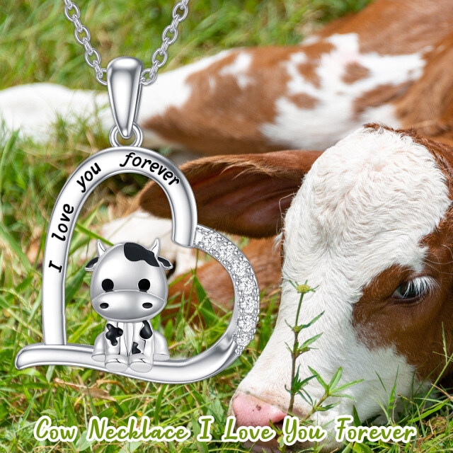 Colar com pingente de vaca e coração em prata esterlina com a inscrição I Love You Forever-4