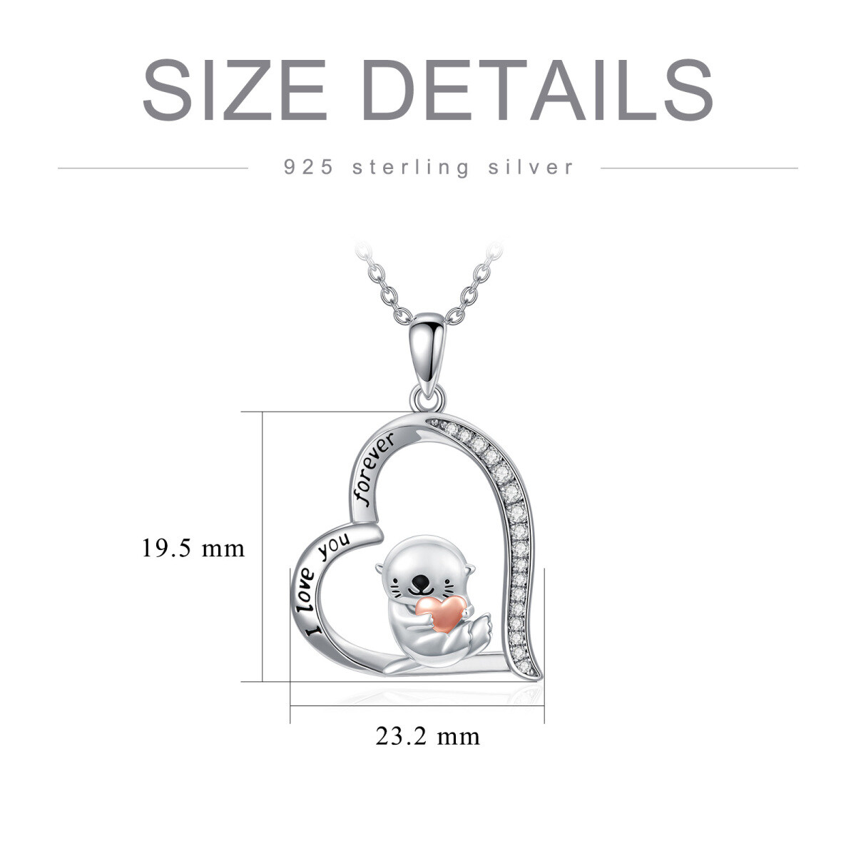 Sterling Silver Two-tone Cubic Zirconia Otter & Sea Otter Pendant Necklace with Engraved Word-4