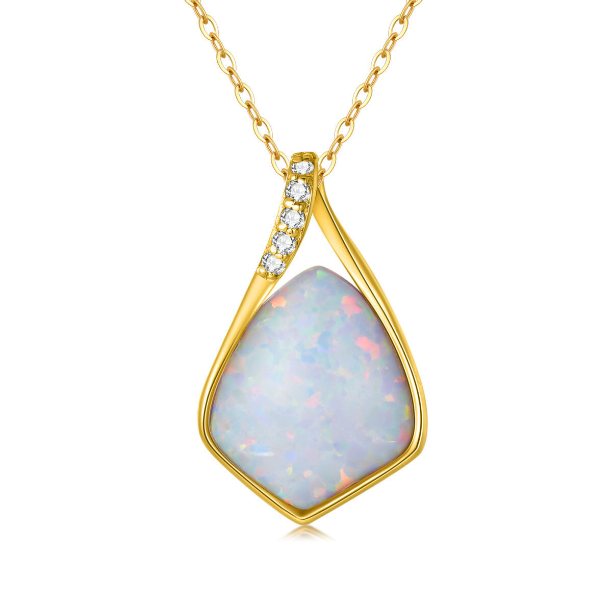 14K Gold Diamond & Blue Opal Drop Pendant Necklace-1