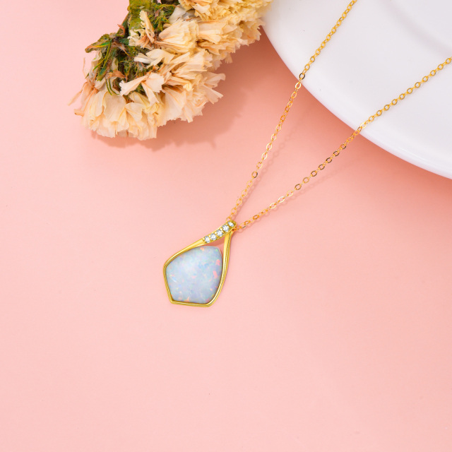 14K Gold Diamond & Blue Opal Drop Pendant Necklace-3