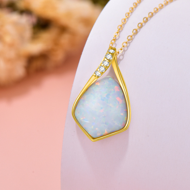 14K Gold Diamond & Blue Opal Drop Pendant Necklace-2