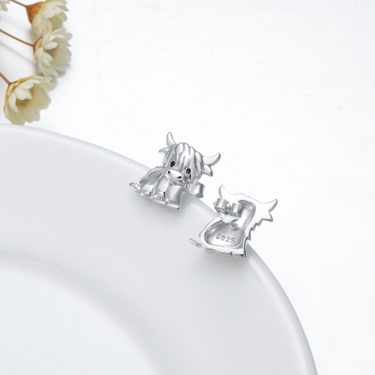 Sterling Silver Highland Cow Stud Earrings-4