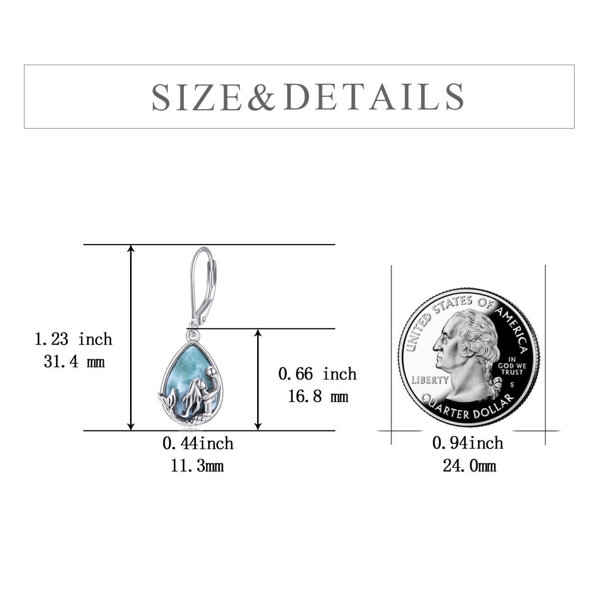 Sterling Silver Pear Shaped Lalimar Stone Mermaid Lever-back Earrings-6