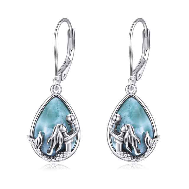 Boucles d'oreilles en argent sterling en forme de poire avec la pierre Lalimar et la sirèn-1