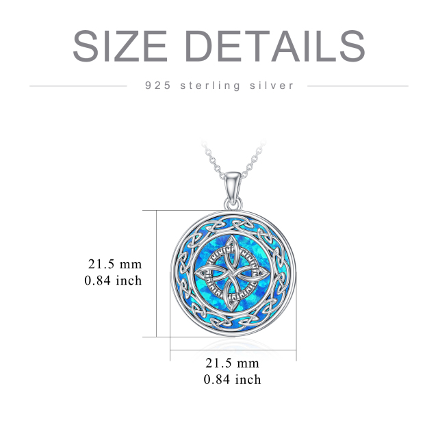 Sterling Silver Circular Shaped Opal Celtic Knot & Witch Knot Pendant Necklace-4